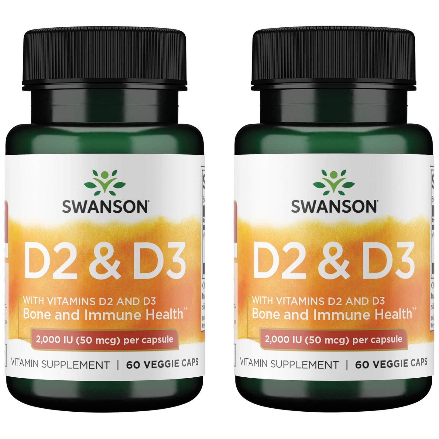 Swanson Vitamin D Complex D2 & D3 – 50 mcg, 60 Veggie Capsules (2 Pack)