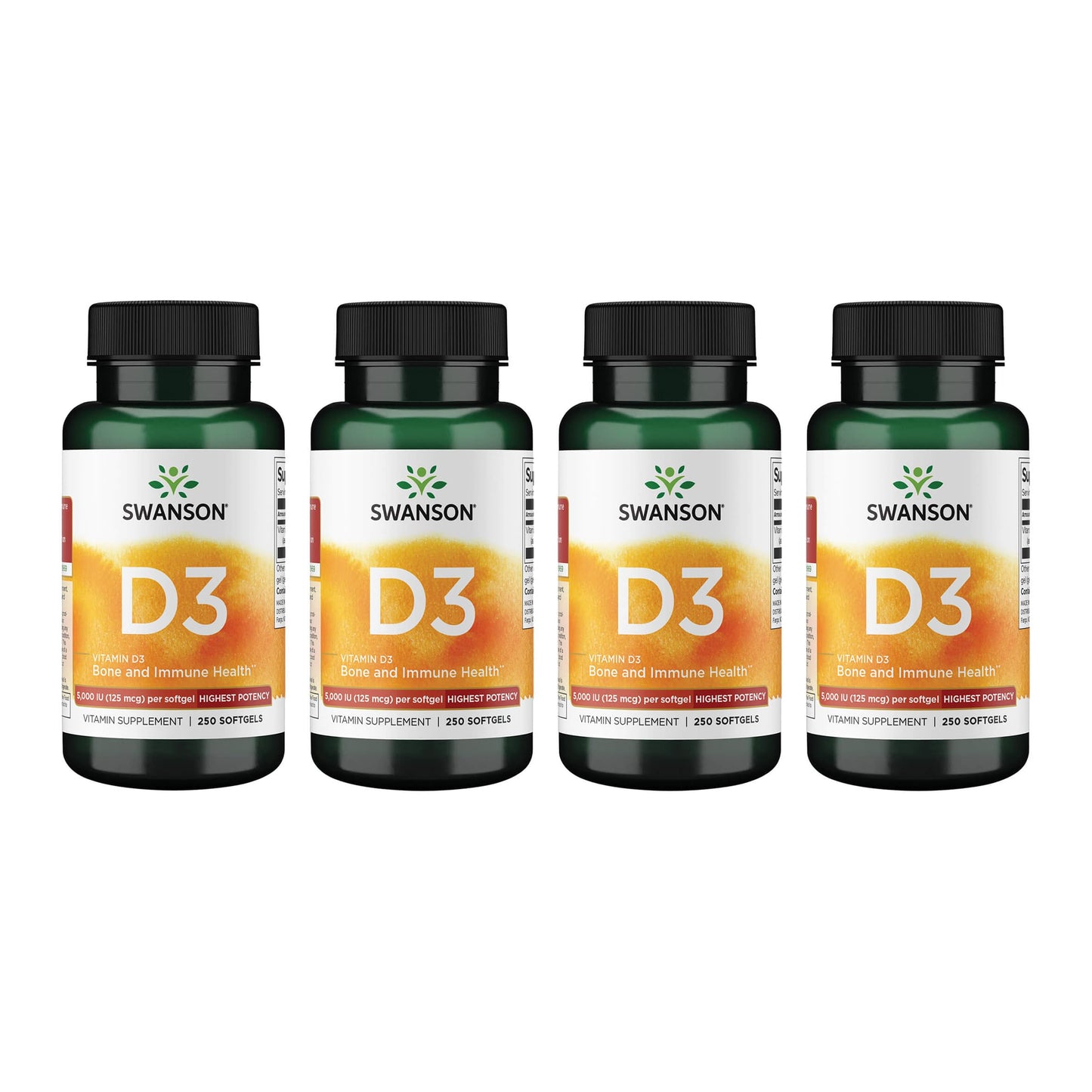 Swanson Vitamin D3 250 Softgels – 4 Pack | Bone & Immune Support