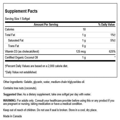 Swanson Vitamin D-3 with Coconut 125mcg (60 Softgels) – Bone Health & Immune Support (2 Pack)