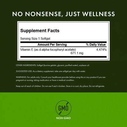 Swanson Natural Vitamin E 1000 IU (671.10 mg) 250 Sgels – 2 Pack