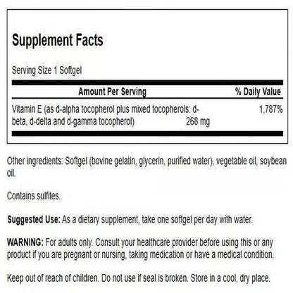 Swanson Vitamin E Mixed Tocopherols 400 IU (268 mg) Softgels - 100 Softgels