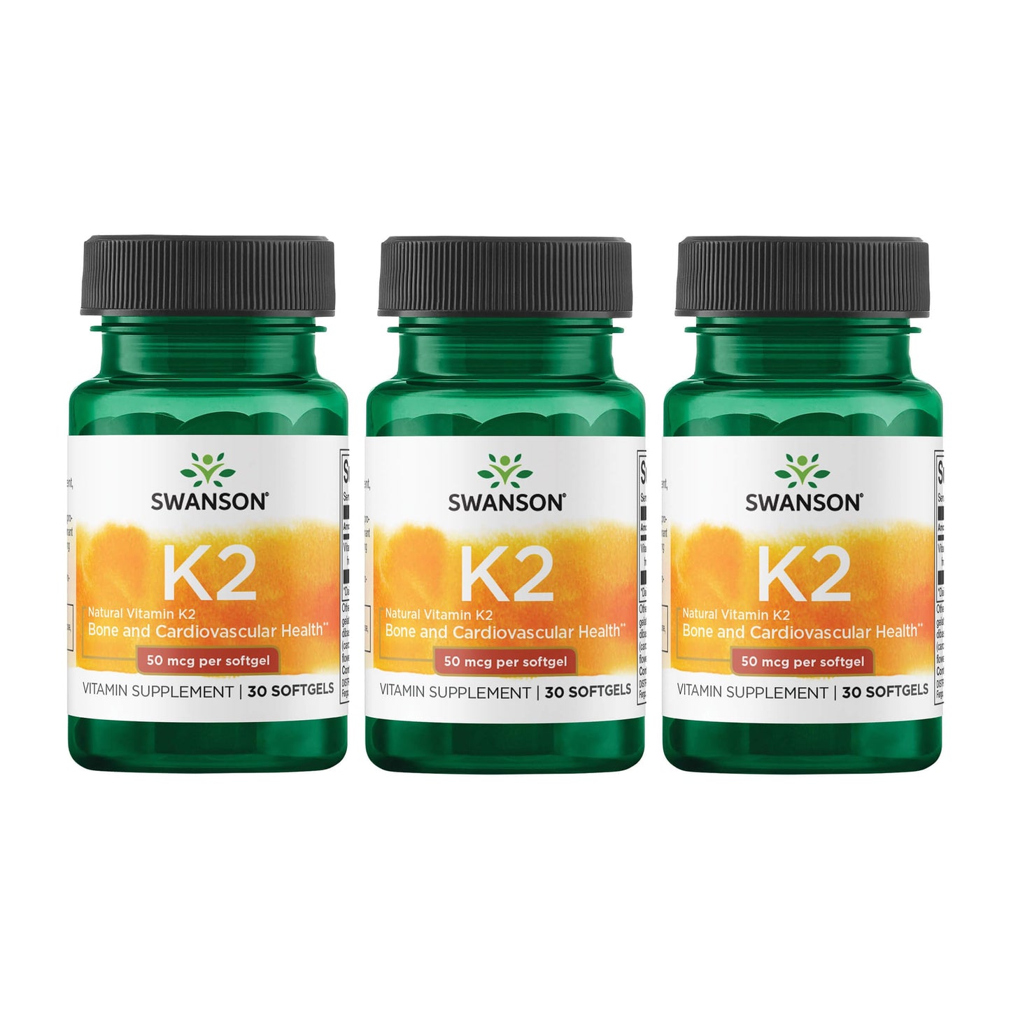 Swanson Natural Vitamin K2 MK-7 Natto 50 mcg 30 Sgels (3 Pack)