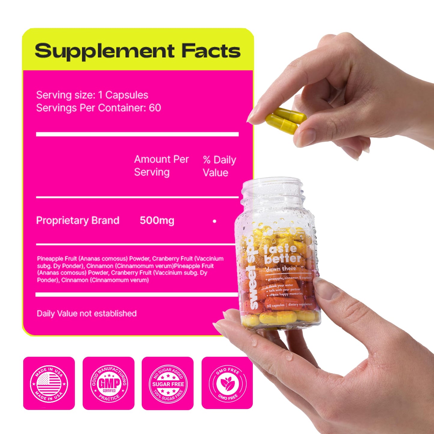Sweet Spot Pineapple & Cranberry Vaginal Health Supplement – 60 Capsules | Freshens Taste & Balance