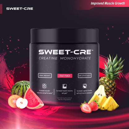 SweetCre Creatine Monohydrate – 5g Powder for Women and Men | Organic Ingredients | Fruit Punch Flavor | 10oz