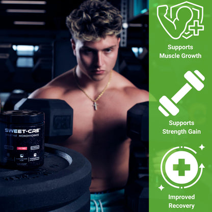 SweetCre Creatine Monohydrate - 5g Powder - Fruit Punch Flavor - 10oz (40 Servings) - GMP-Certified