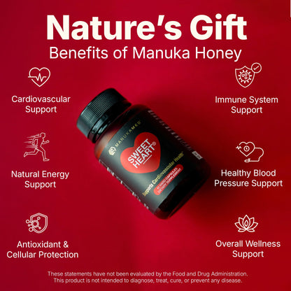 SweetHeart Natural Cholesterol Support Supplement – Manuka Honey Modified Royal Jelly Peptides, 60 Capsules | New Zealand Manuka Honey