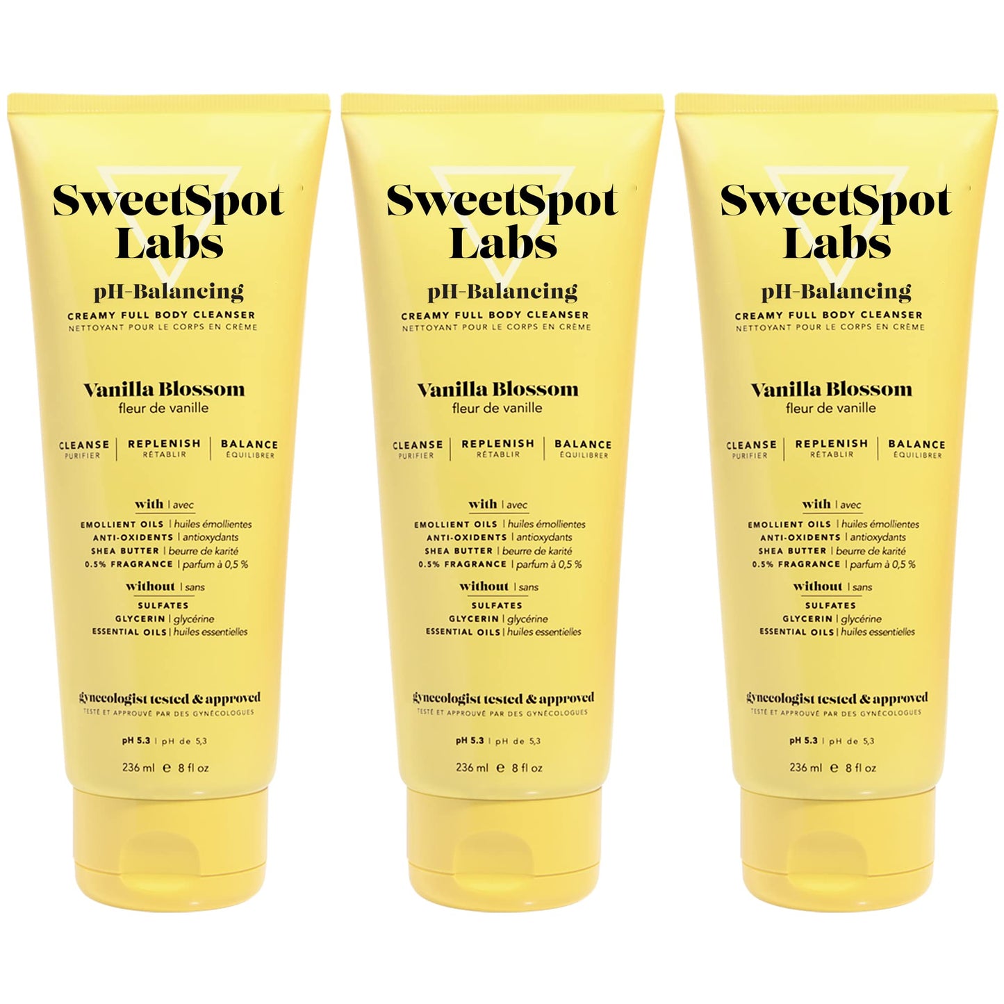 SweetSpot Labs pH Balanced Wash - Vanilla Blossom Scent, 8 oz (Pack of 3) | Sulfate Free