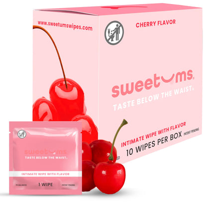 Sweetums Feminine Wipes for Women | pH Balanced Cherry Flavor, Individually Wrapped (Pack of 10)