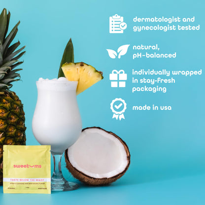 Sweetums Feminine Wipes for Women – pH Balanced, Pina Colada Flavor, Individually Wrapped (Pack of 10)