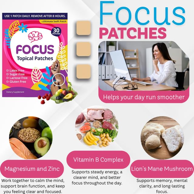 Swift Patch Focus Patch - Adults (30 Day Supply) with 22-Ingredient Proprietary Blend