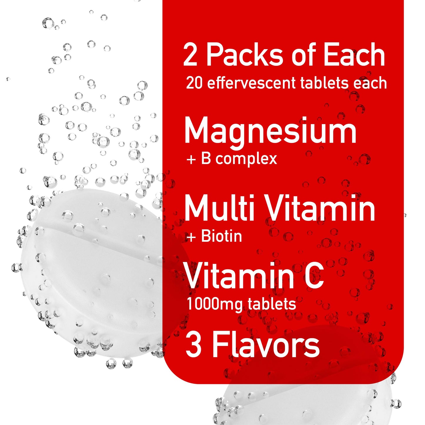Swiss Imports Effervescent Variety Pack – Vitamin C 1000mg, Magnesium, B Complex, Biotin | 6-Pack, 120 Tablets