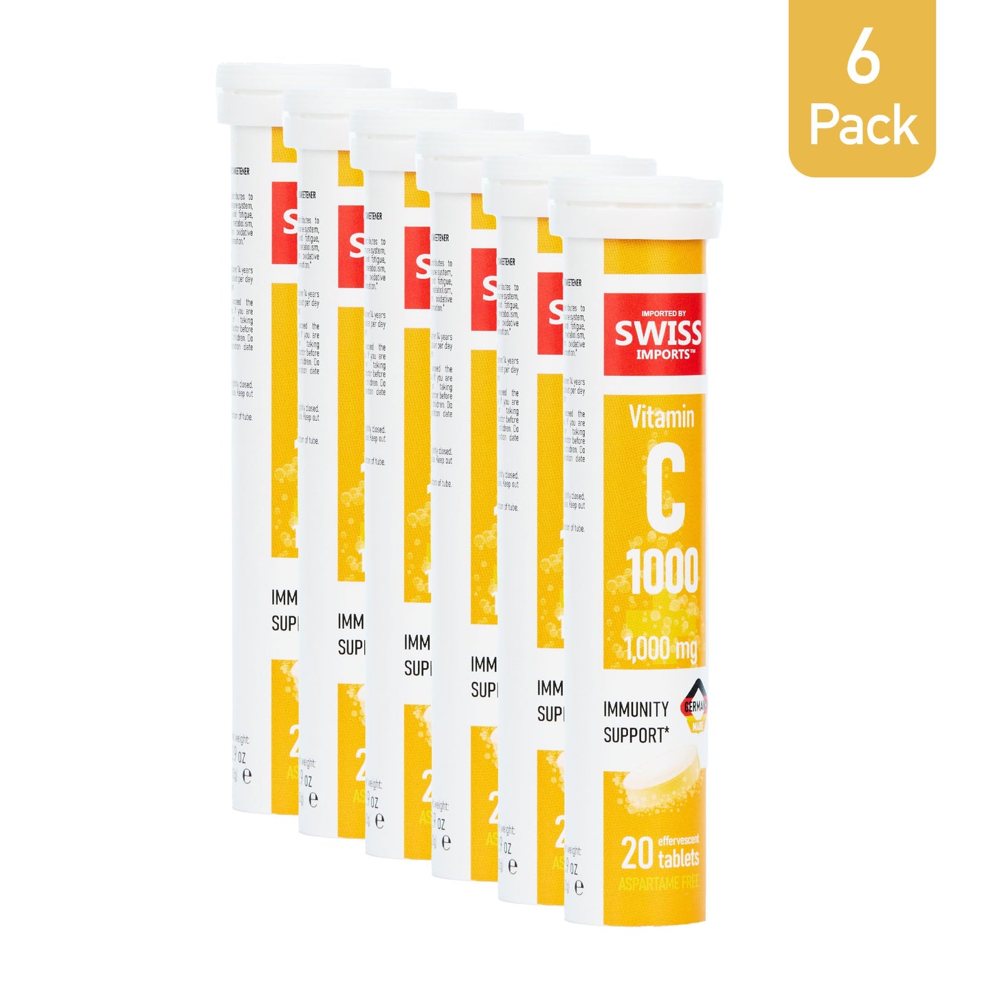 Swiss Imports Effervescent Vitamin C 1000mg – 6-Pack, 120 Tablets | Dietary Supplement