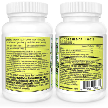 Swiss Kriss Herbal Laxative Tablets | Natural Constipation Support | Senna | Pack of 2