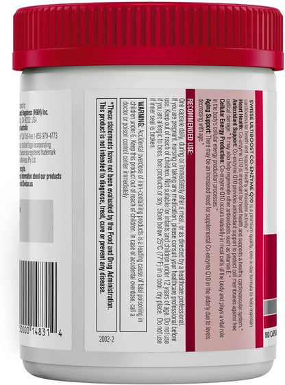 Swisse CoQ10 Supplement | Co-Enzyme Q10 135mg | 180 Softgels | Heart Health & Energy