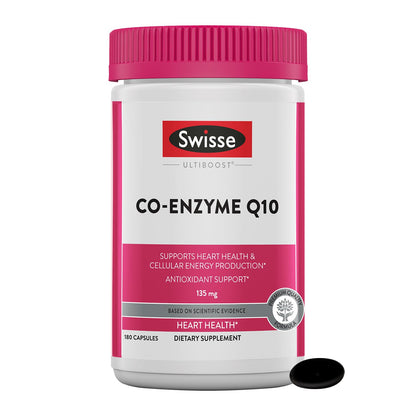 Swisse CoQ10 Supplement | Co-Enzyme Q10 135mg | 180 Softgels | Heart Health & Energy
