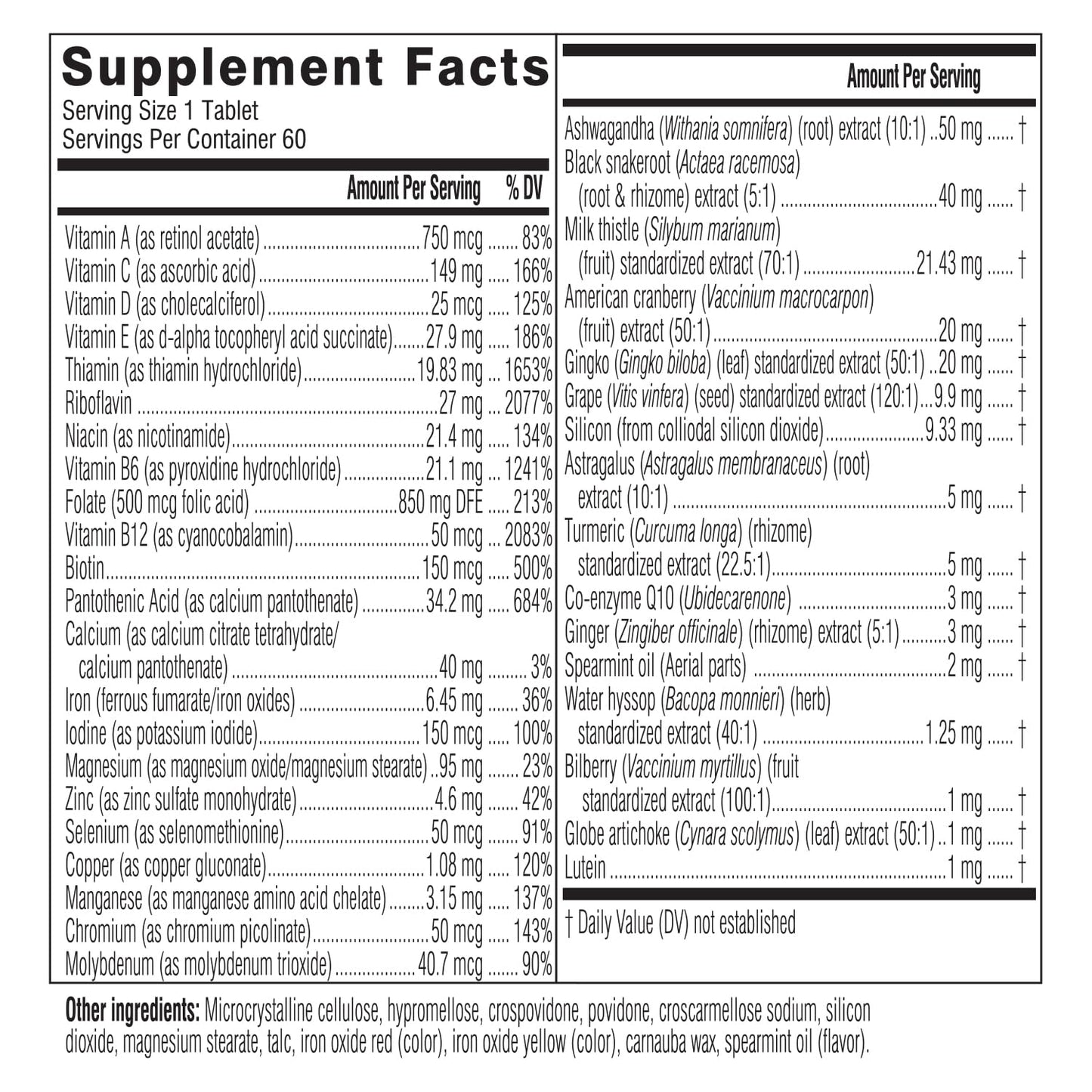 Swisse Daily Multivitamin for Women 50+ | 41 Vitamins, Adaptogens + Immune & Energy Support | 60 Tablets