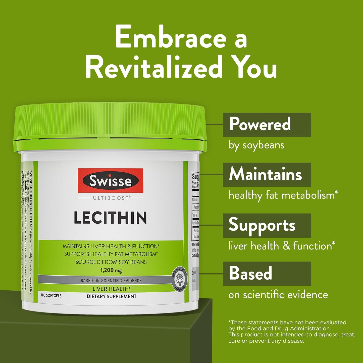 Swisse Soy Lecithin 1200mg Softgels - Liver Health & Fat Metabolism - 180 Softgels