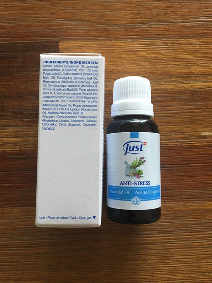 SwissJust Stress Relief Essential Oil 20ml – 15-Oil Anti-Stress Blend with Basil & Lavender