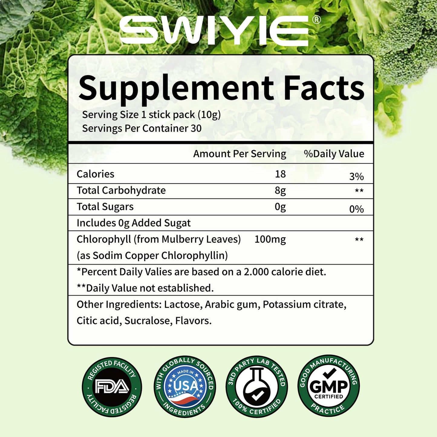 Swiyie Chlorophyll Powder – 100mg for Drinking (10g x 30 Packets) – Detox & Gut Support