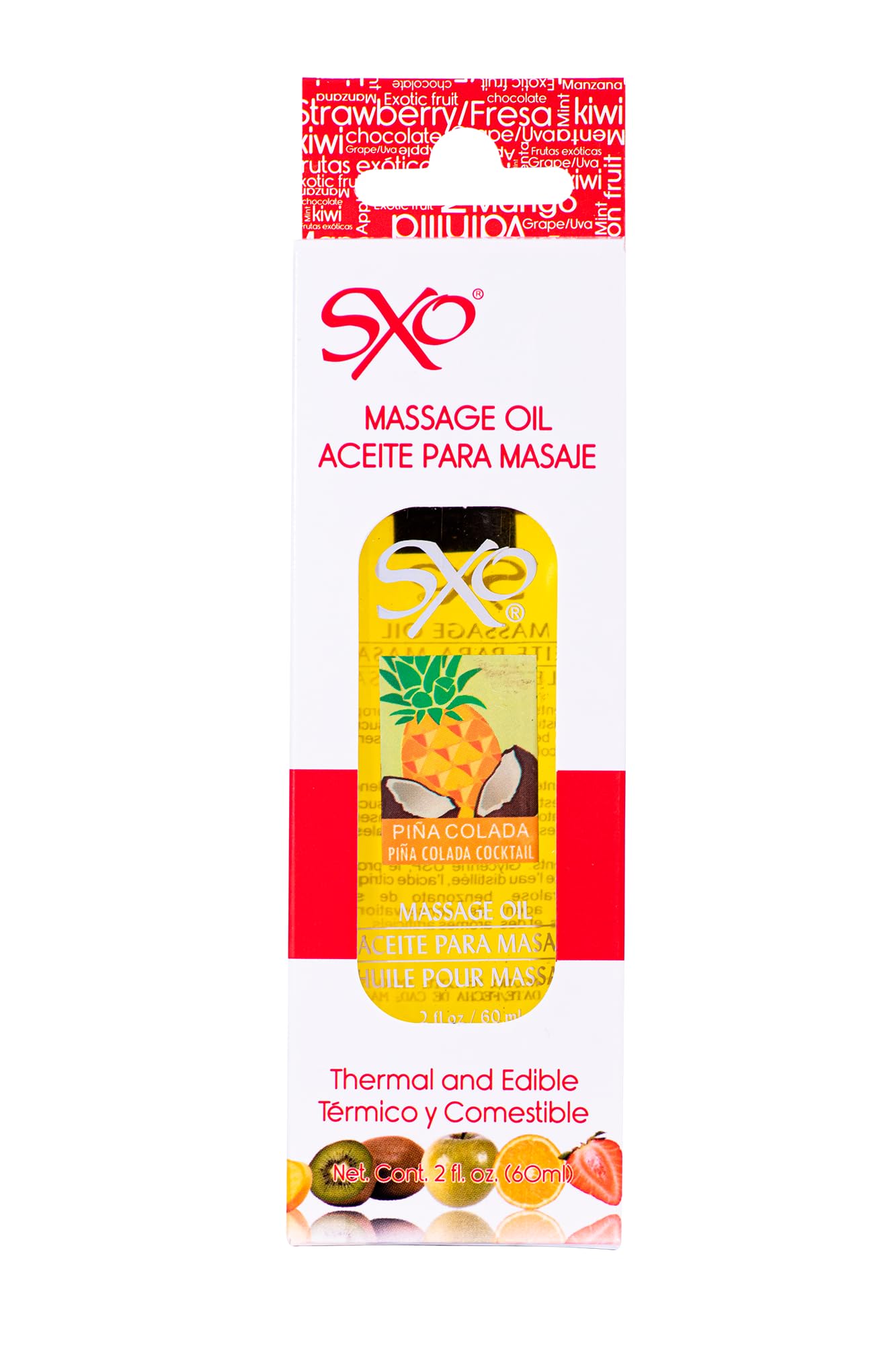 SXO Sensual Massage Oil - Assorted Flavors, Made in Mexico - 2 fl oz Piña Colada