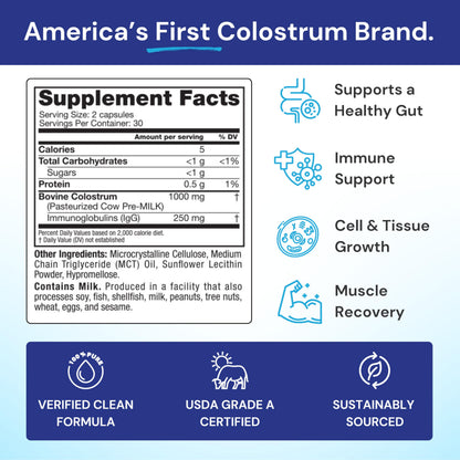 Symbiotics Colostrum 60ct Vegetable Capsules | Immunity Support | Lactoferrin & IgG 25% | Gluten Free