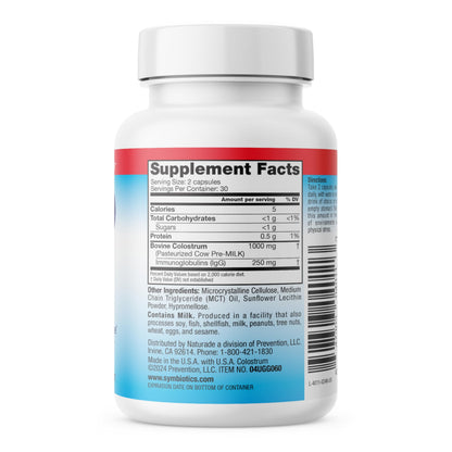 Symbiotics Colostrum 60ct Vegetable Capsules | Immunity Support | Lactoferrin & IgG 25% | Gluten Free