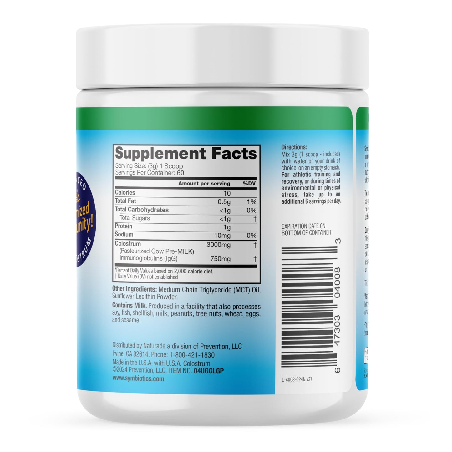 Symbiotics Colostrum Plus Powder 6.3 oz – Immune Support, 25% IgG, Gluten Free