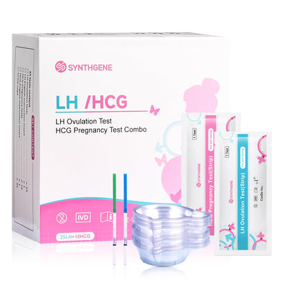 SYNTHGENE Ovulation & Pregnancy Test Kit – LH 25 & HCG 10, 25 Ovulation & 10 Pregnancy Tests, 35 Urine Cups