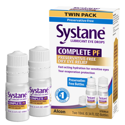 Systane COMPLETE PF Preservative-Free Dry Eye Drops – 2 x 10 mL, Safe with Contacts