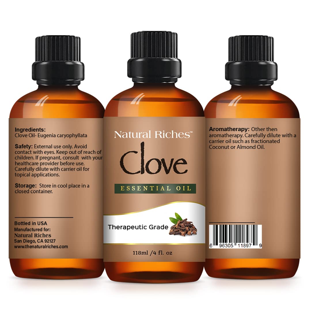 Natural Riches Pure Clove Essential Oil 4 Oz | Therapeutic Grade