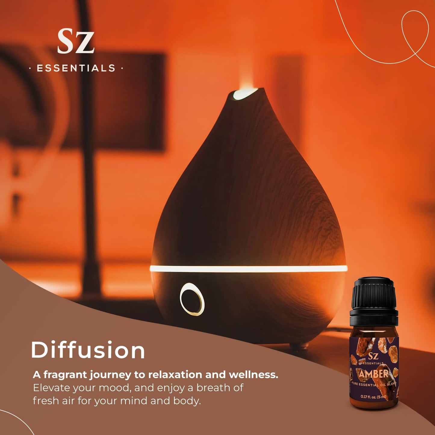 SZ Essentials Amber Essential Oil - 0.17oz (5ml) Pure & Undiluted