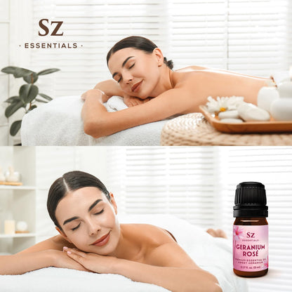 Sz Essentials – Geranium Rosé Essential Oil 5mL – 100% Pure & Natural (Pelargonium graveolens var. roseum) – Vegan & Therapeutic Grade