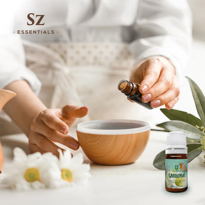 SZ Essentials Gardenia 100% Pure Essential Oil | Gardenia Jasminoides | Floral Sweet Scent • Therapeutic Grade & Vegan • 0.17oz (5ml)