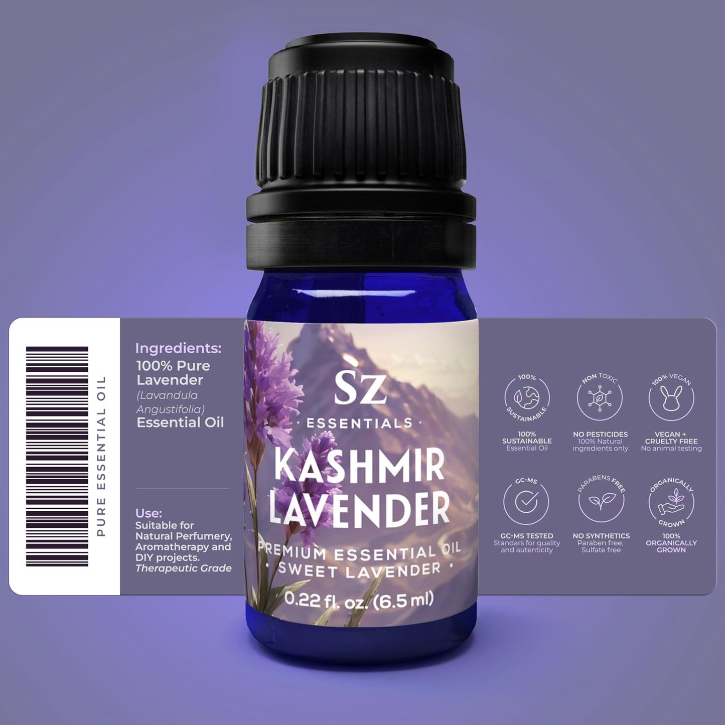 Sz Essentials Kashmir Lavender Essential Oil – 100% Pure & Undiluted (0.22 fl oz / 6.5 mL)