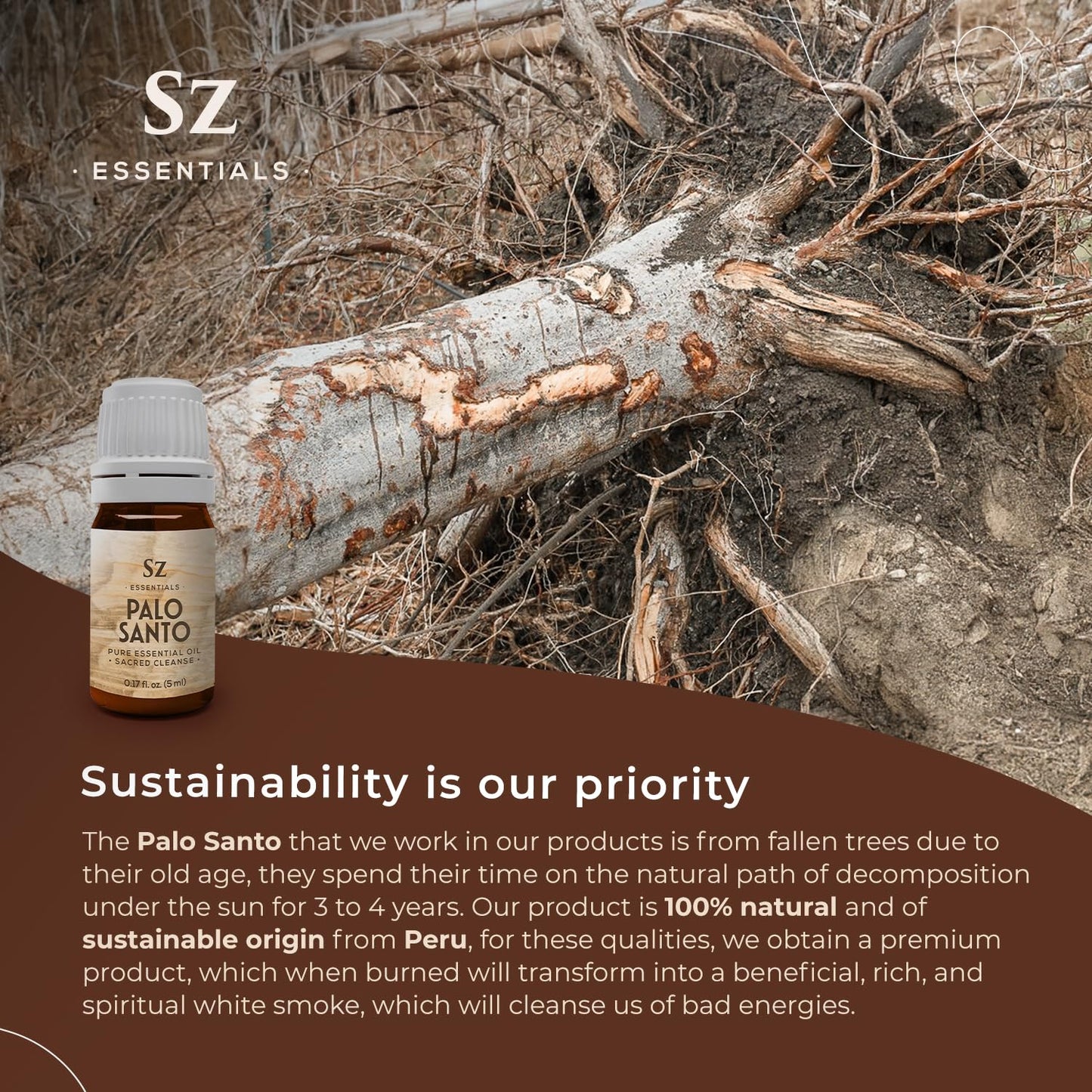 Sz Essentials Palo Santo Essential Oil – 100% Pure & Ethically Sourced (Peru, 5 mL)