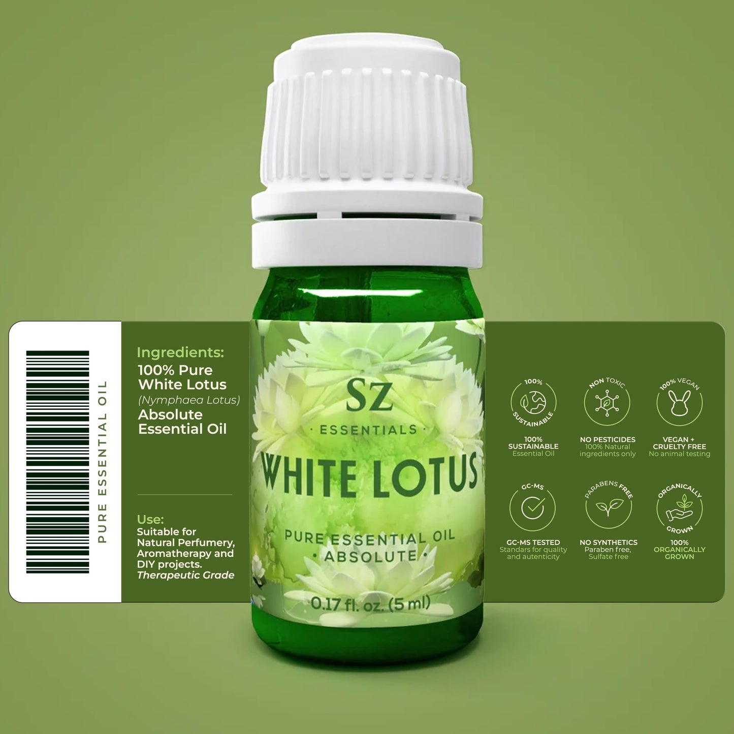 Sz Essentials White Lotus Essential Oil – 100% Pure, Therapeutic Grade, Vegan, 5ml