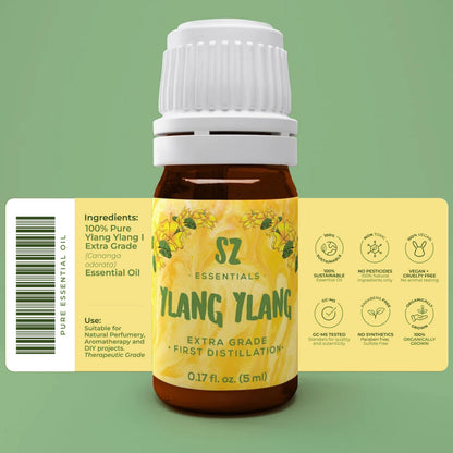 SZ Essentials Ylang Ylang Essential Oil – 0.17oz, 100% Pure & Undiluted