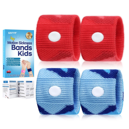 SZSTYYP Motion Sickness Bands for Kids – Non-Drug Acupressure Wristbands (2 Pairs, Blue & Red)