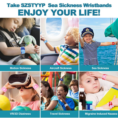 SZSTYYP Motion Sickness Bands for Kids – Travel Sickness Relief Wristbands (Blue/Red)