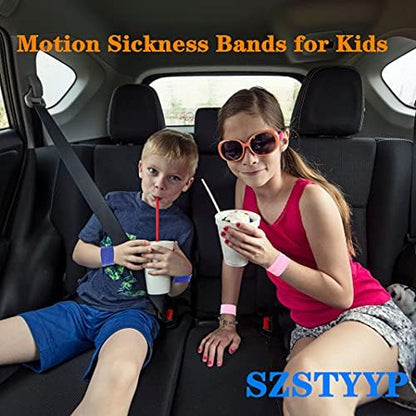 SZSTYYP Motion Sickness Bands for Kids - Non-Drug Travel Nausea Relief (Pink & Blue)