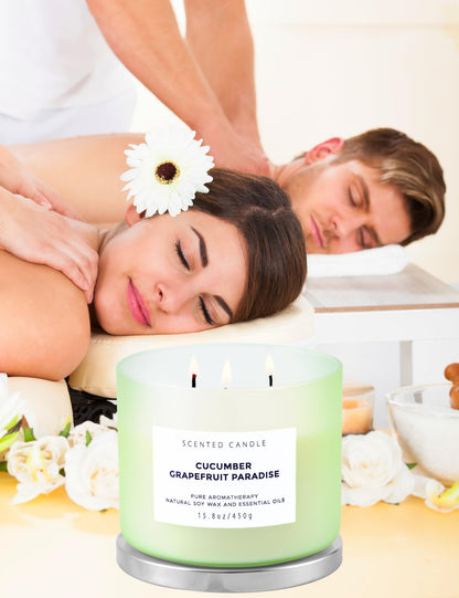 T&H Cucumber Grapefruit Paradise 3-Wick Soy Candle | 15.8 oz Fresh Citrus Aromatherapy