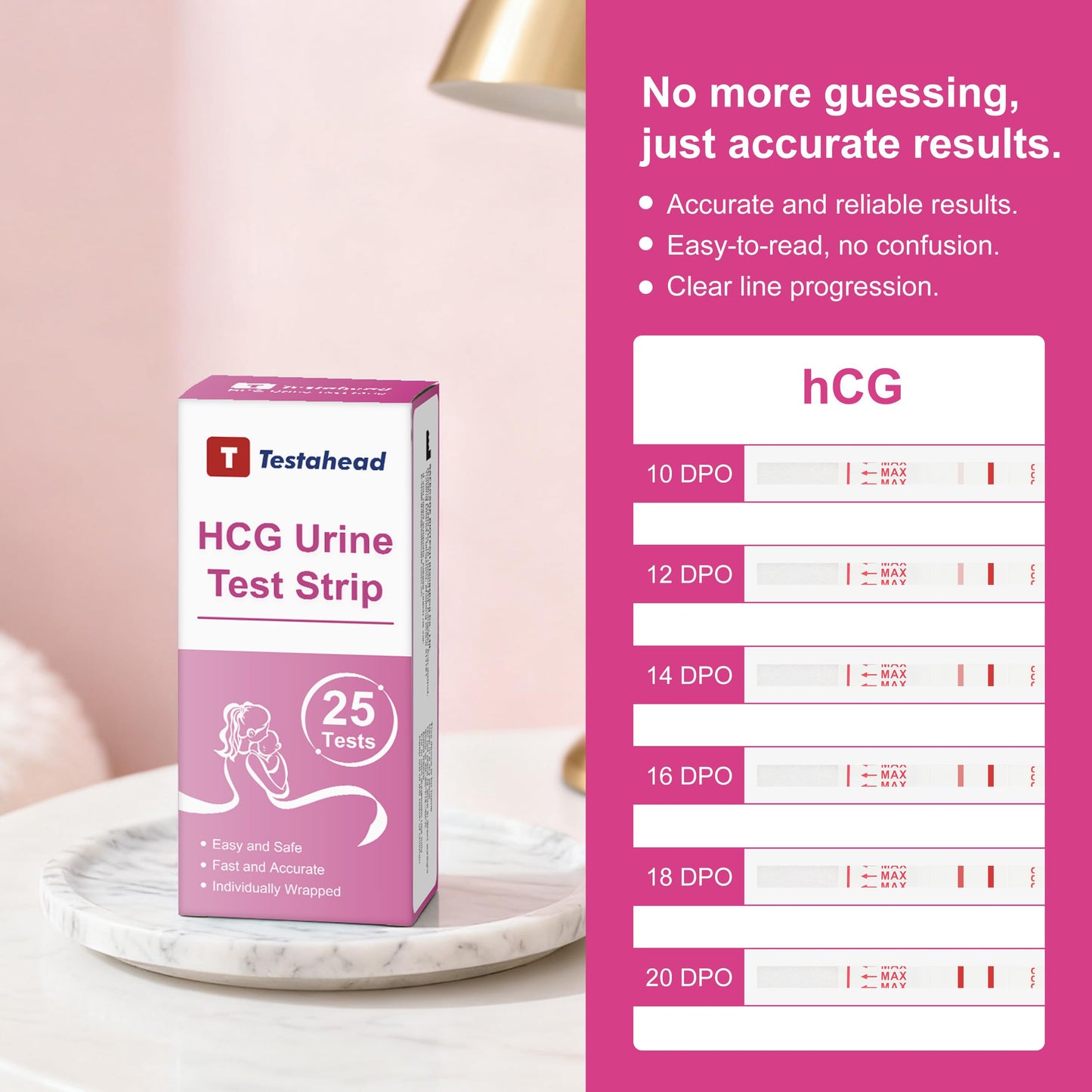 T TESTAHEAD Pregnancy Test Strips – 25 Count, High Sensitivity for Early Detection