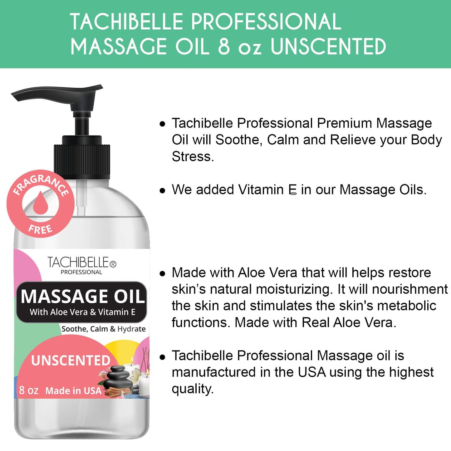 Tachibelle Unscented Massage Oil 8 oz – Soothing, Calming Therapy