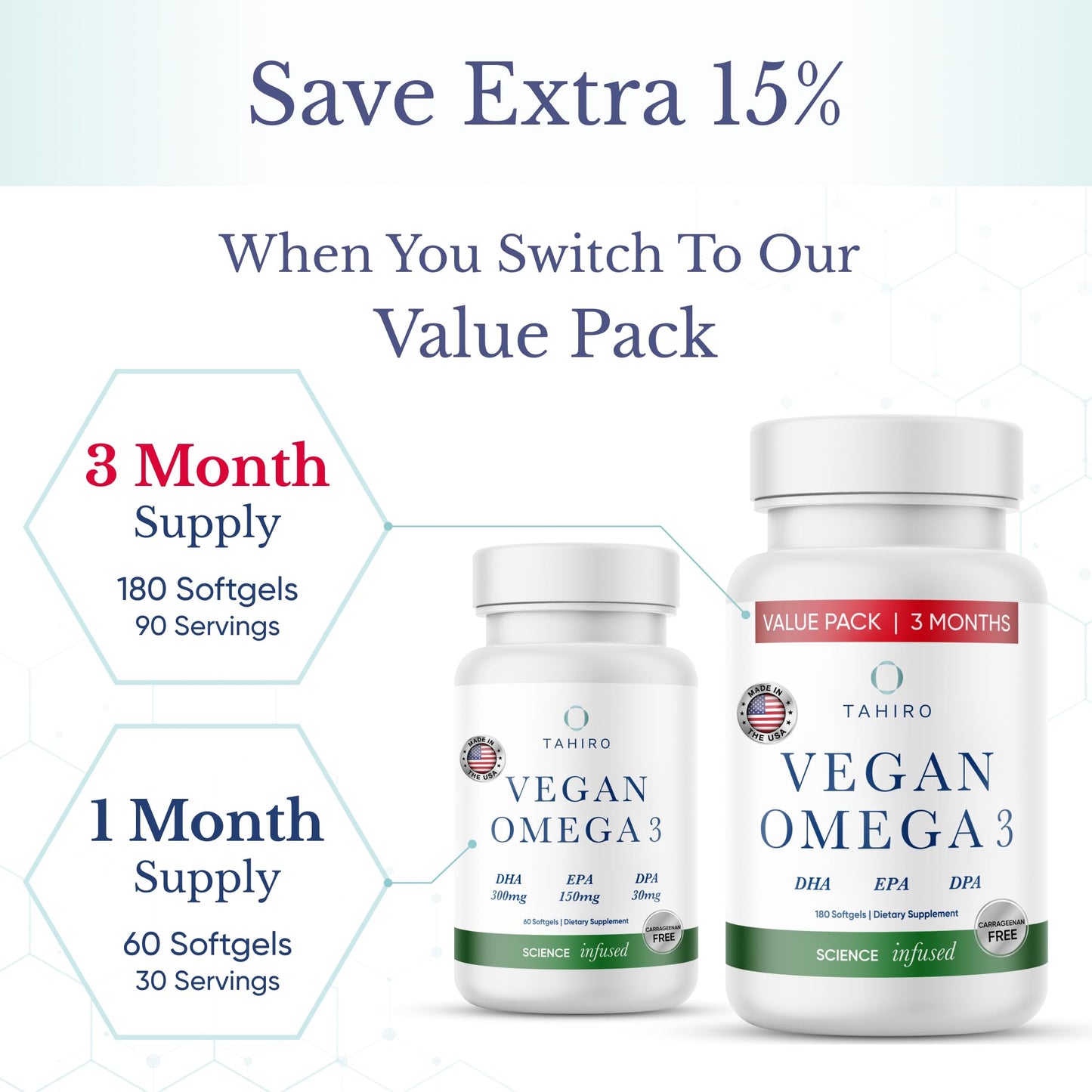 TAHIRO Vegan Omega-3 Softgels – 1000mg Plant-Based DHA, EPA & DPA | Brain Health, Prenatal & Joint Support