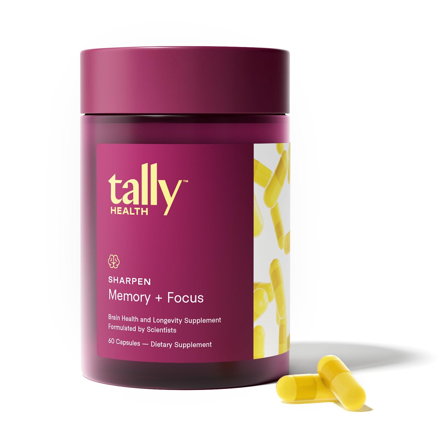 Tally Health Sharpen – Brain Supplement for Focus, Memory & Long-Term Cognitive Support | 1000mg Taurine, Choline & B-Complex | Vegan, Non-GMO