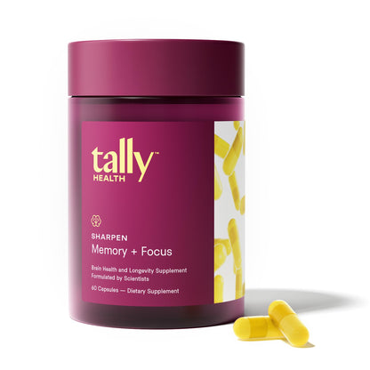 Tally Health Sharpen – Brain Supplement for Focus, Memory & Long-Term Cognitive Support | 1000mg Taurine, Choline & B-Complex | Vegan, Non-GMO