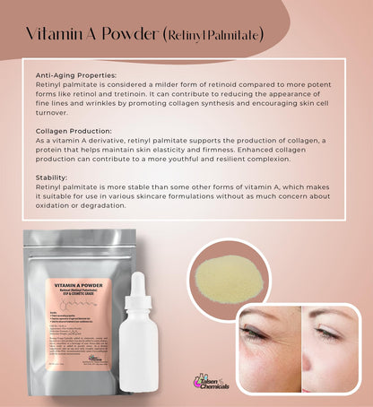 Talsen Chemicals Vitamin A Powder – Retinyl Palmitate & Retinol (USP & Cosmetic Grade) 4 oz