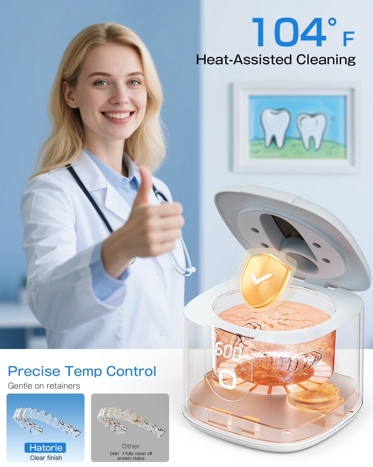 2025 Enhanced Ultrasonic Retainer Cleaner – 2X Power, 45kHz, UV Lights, 4 Modes