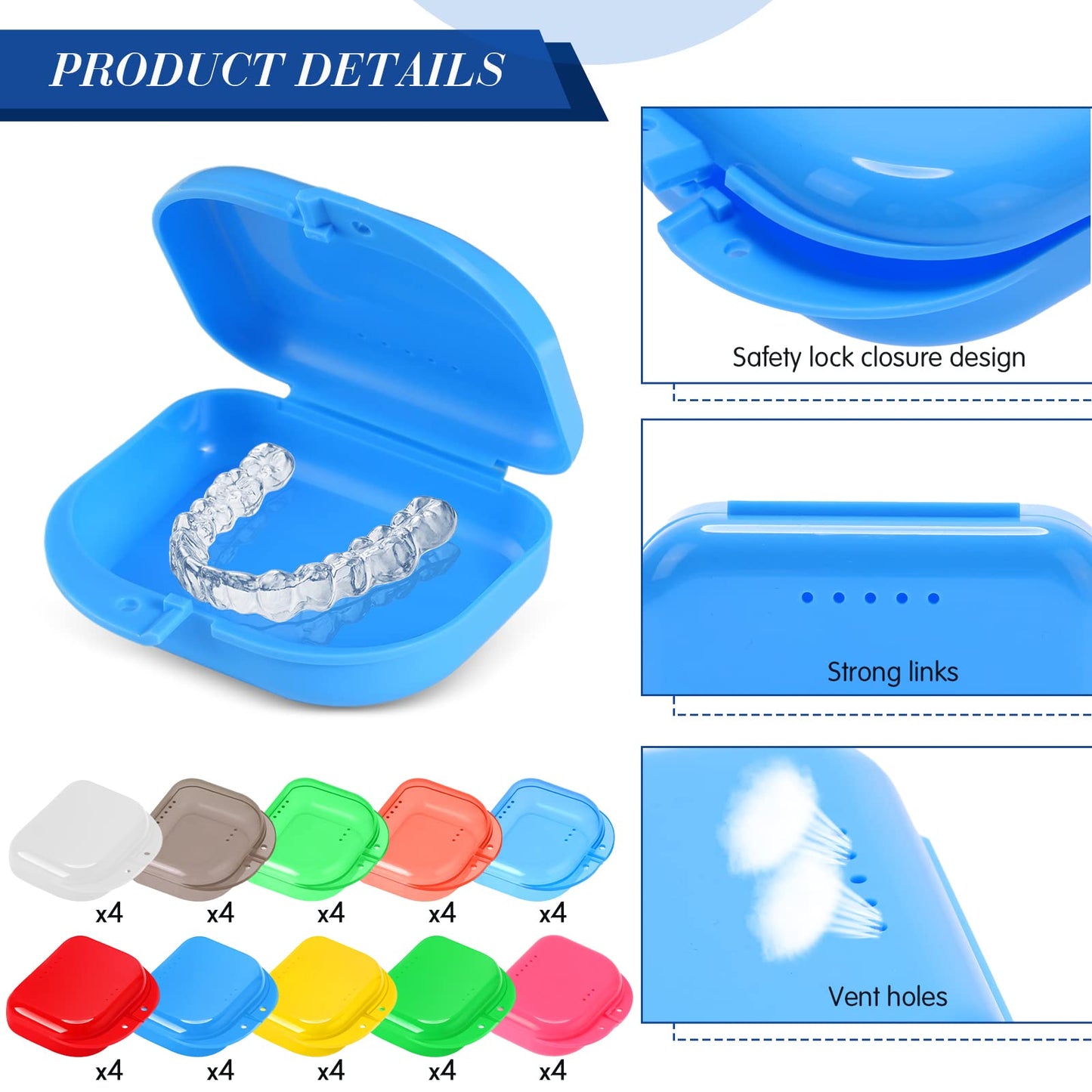 Tanlade 40 Pcs Retainer Case with Vent Holes – 10 Colors Dental Storage Box