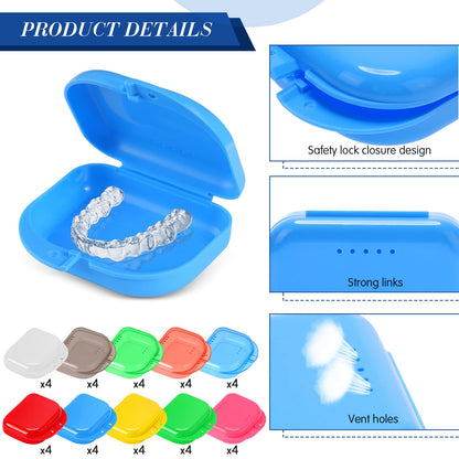 Tanlade 40 Pcs Retainer Case with Vent Holes – 10 Colors Dental Storage Box
